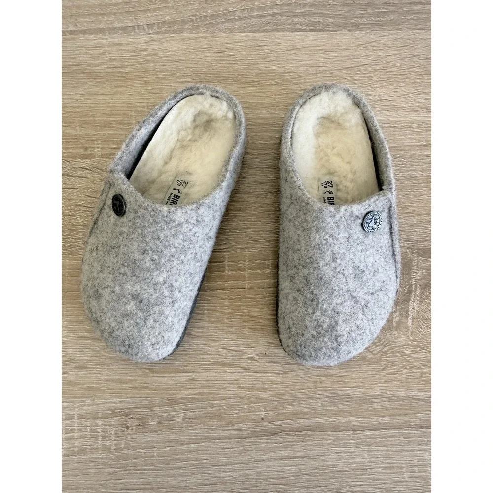 Birkenstock Zermatt Kids Shearling Felt Light Gray Slipper Shoes Sz 27/9 C
